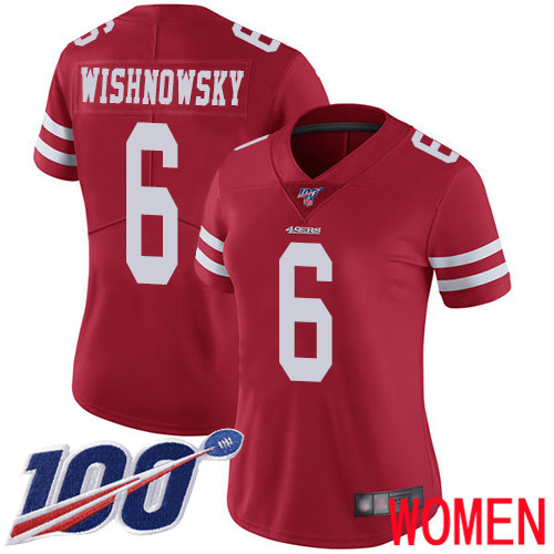 San Francisco 49ers Limited Red Women Mitch Wishnowsky Home NFL Jersey #6 100th Vapor Untouchable